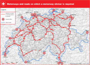 Swiss roads requiring a vignette
